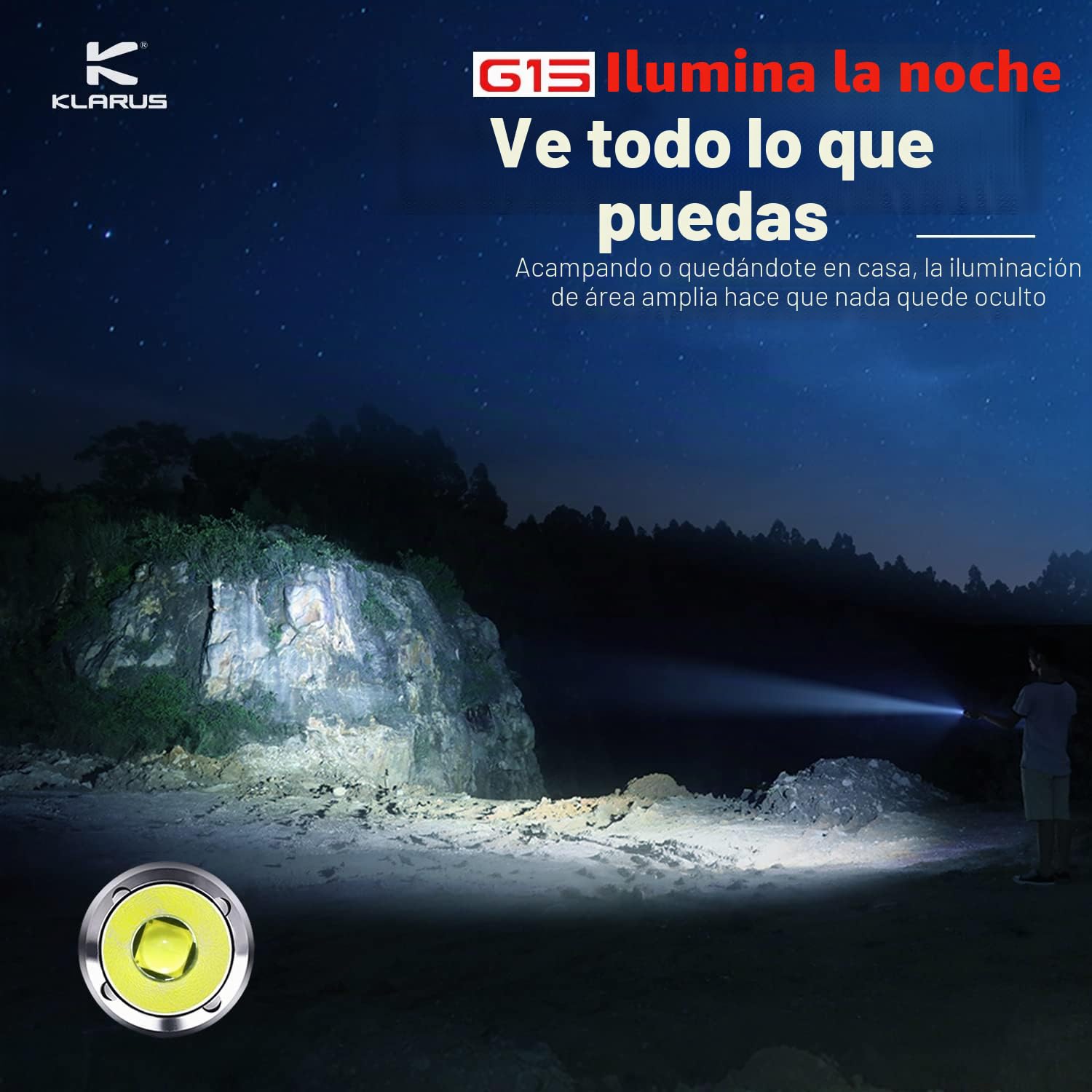 klarus G15 4200 - Linterna LED ultra potente recargable, linterna compacta, EDC interruptor lateral antorcha con 5000 mAh batería + bolsa de tela