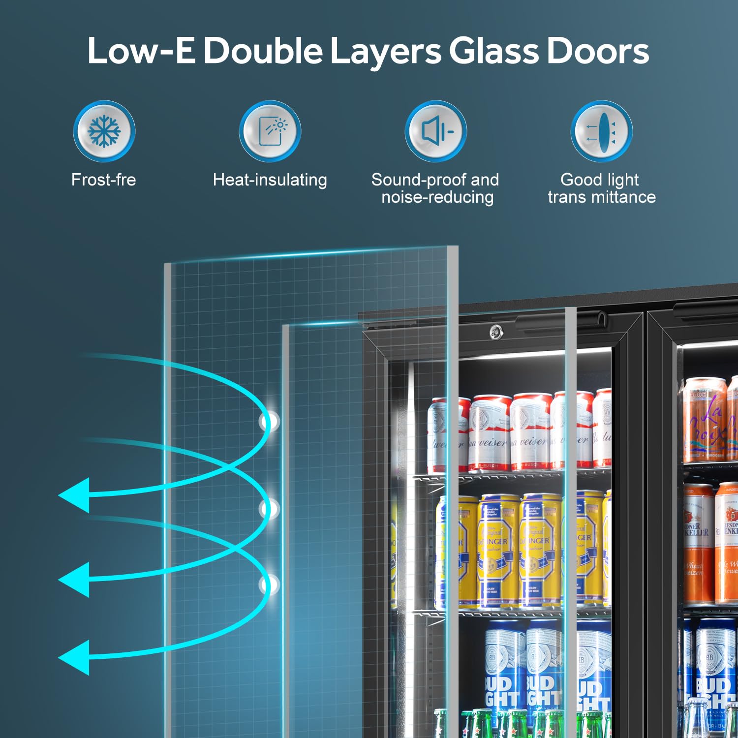 Tylza Back Bar Cooler With 2 Glass Doors, 7.2 Cu.Ft Under Counter Back Bar Refrigerator With LED Lighting, Safety Locks, Counter Height Bar Beverage Cooler For Beer, Soda Drinks, Wine, Black on Fridge.com - View 4