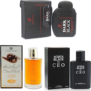 3Pack Men Colognes Choco Musk&Dark Black&Aqua Black Ceo Eau De Parfume Spray with Woody Floral & Fruity Scent Perfume Gift Set Day to Night Luxury Fragrances