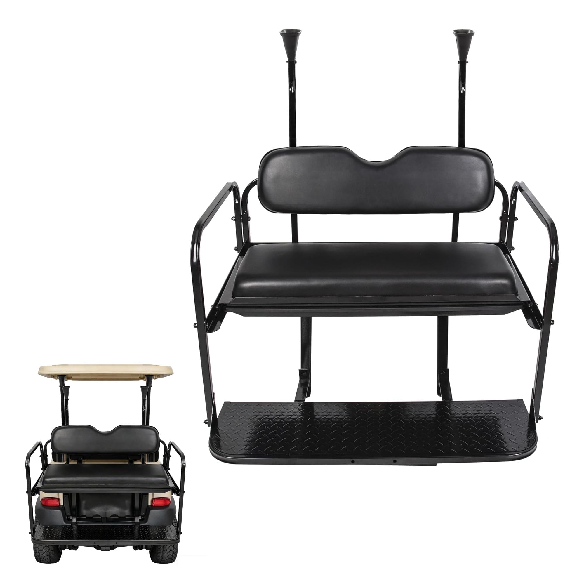 ECOTRIC Golf Cart Folding Rear Seat Kit Compatible with Club Car Precedent/Tempo/Onward (2004-UP) Gas or Electric Models Back Flip Seat Black