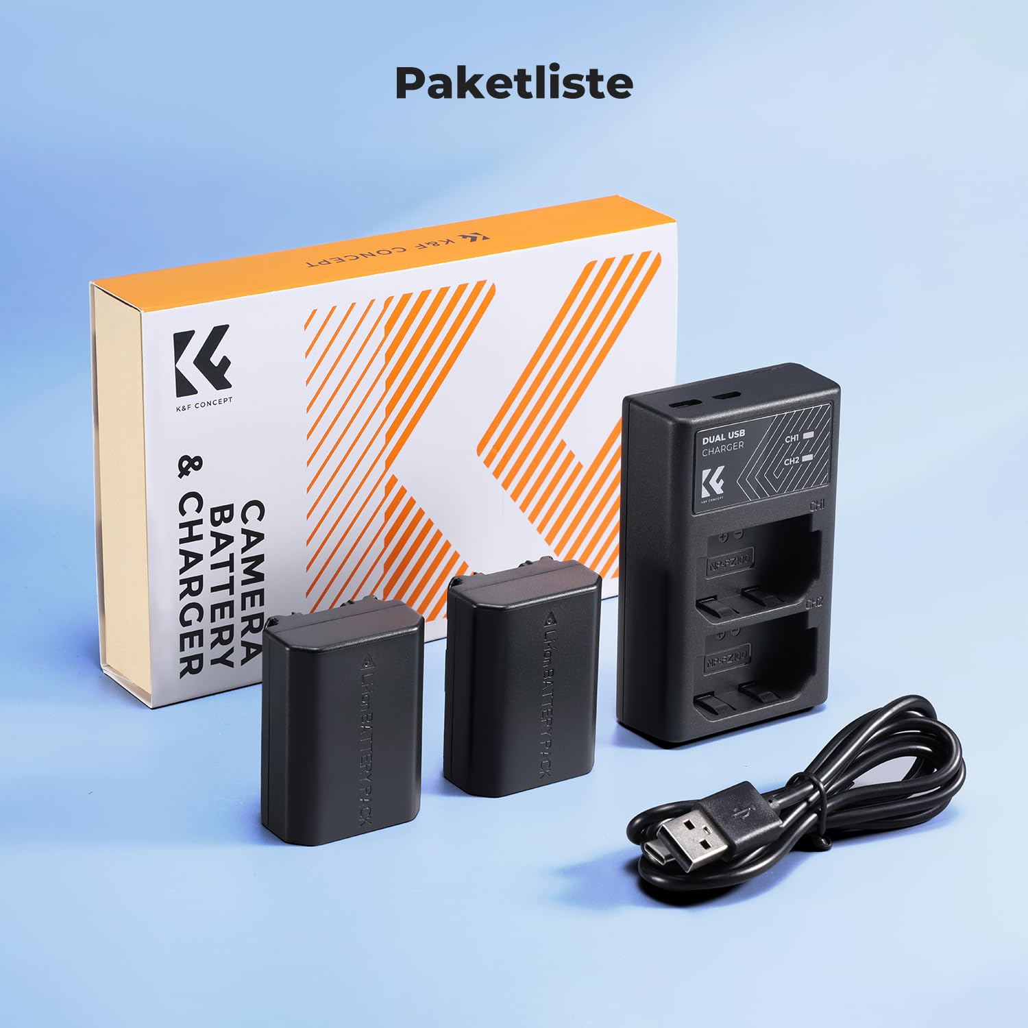 K&F CONCEPT NP-FZ100 Kamera Akku,2er Pack 2280mAh Kameraakku USB Dual Ladegerät für Sony Alpha 9, A9, Alpha 9R, A9R, Alpha 9S, A9S, A7RIII A7R3, A7 III, A7R4, A7RIV ZV-E10ii Digitalkameras