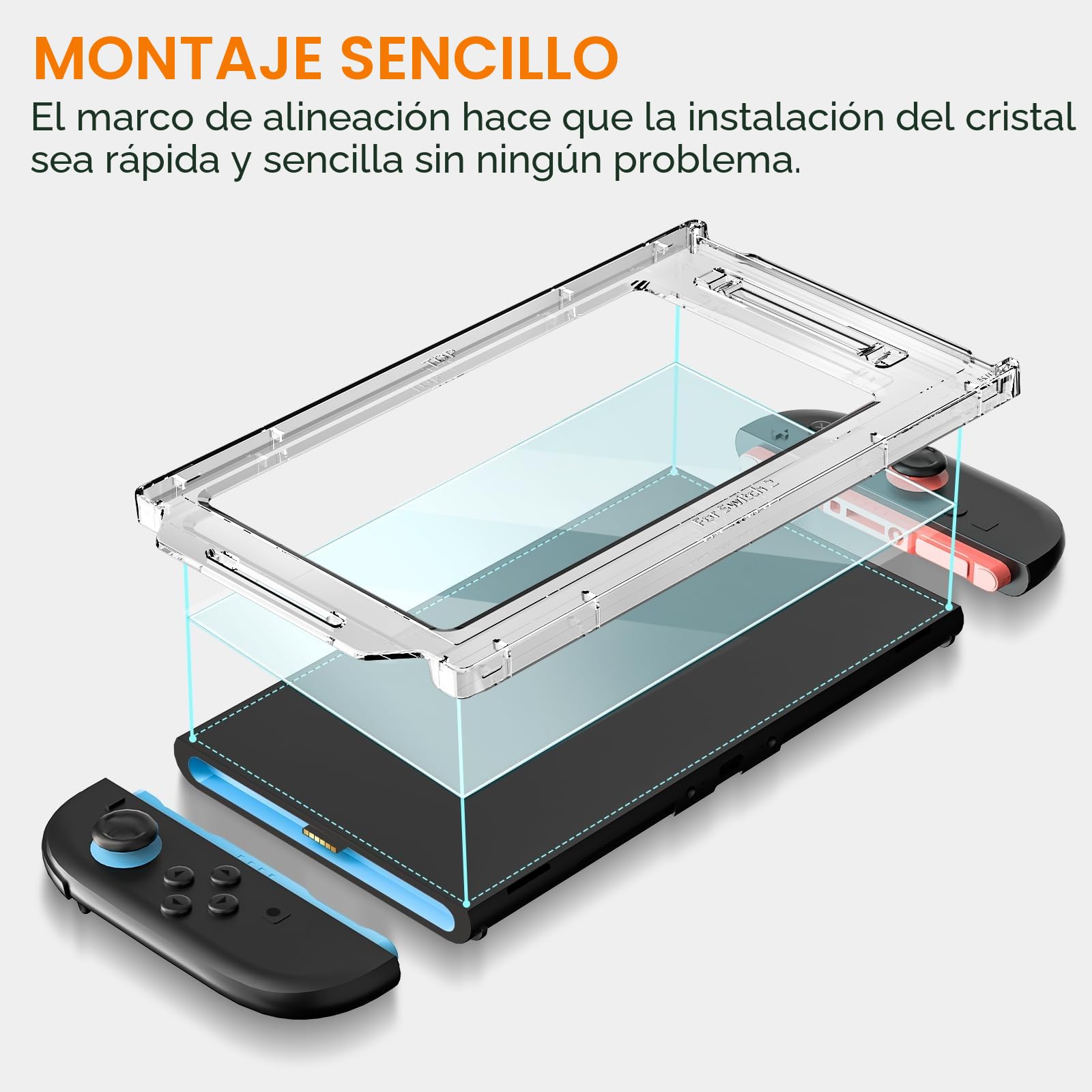 Teyomi 2 Pieza Protector de pantalla compatible con Nintendo Switch 2, vidrio templado para Nintendo Switch 2 de alineación automática, película protectora fácil de instalar,antiarañazos, Sin burbujas