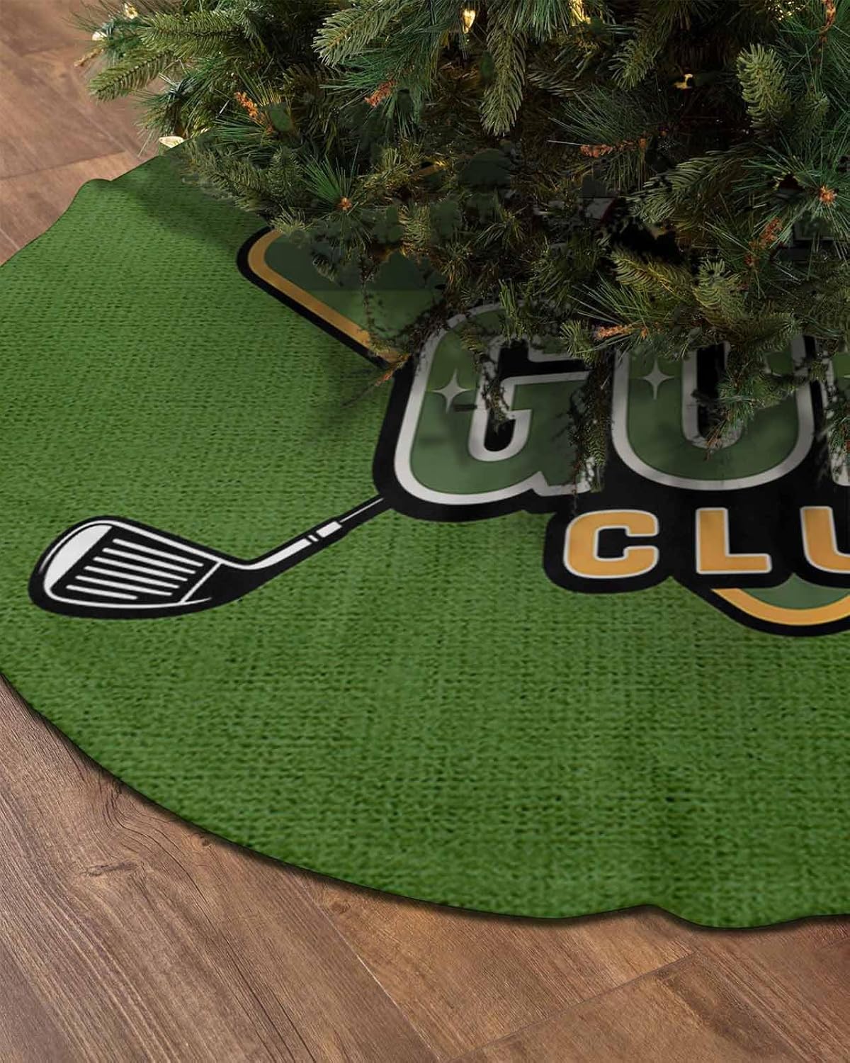 Christmas Tree Skirt, Golf Club Christmas Tree Skirts Ornaments Décor, Golf Sport Green Rustic Burlap Golf Cart Xmas Tree Skirt Mat Decorations for Holiday Party Indoor Outdoor 48 Inch