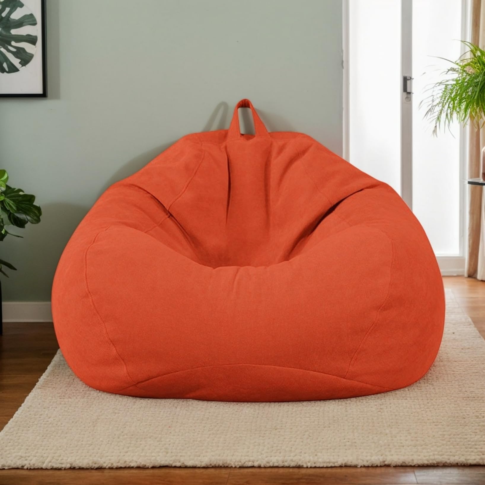 RICPYOIU Large Round Linen Pink Bean Bag Covers without Filling Washable Lazy Sofa Bed Cover for Adults Soft And Comfortable Living Room Bedroom Furniture Cover,J,70 * 80cm — image 1