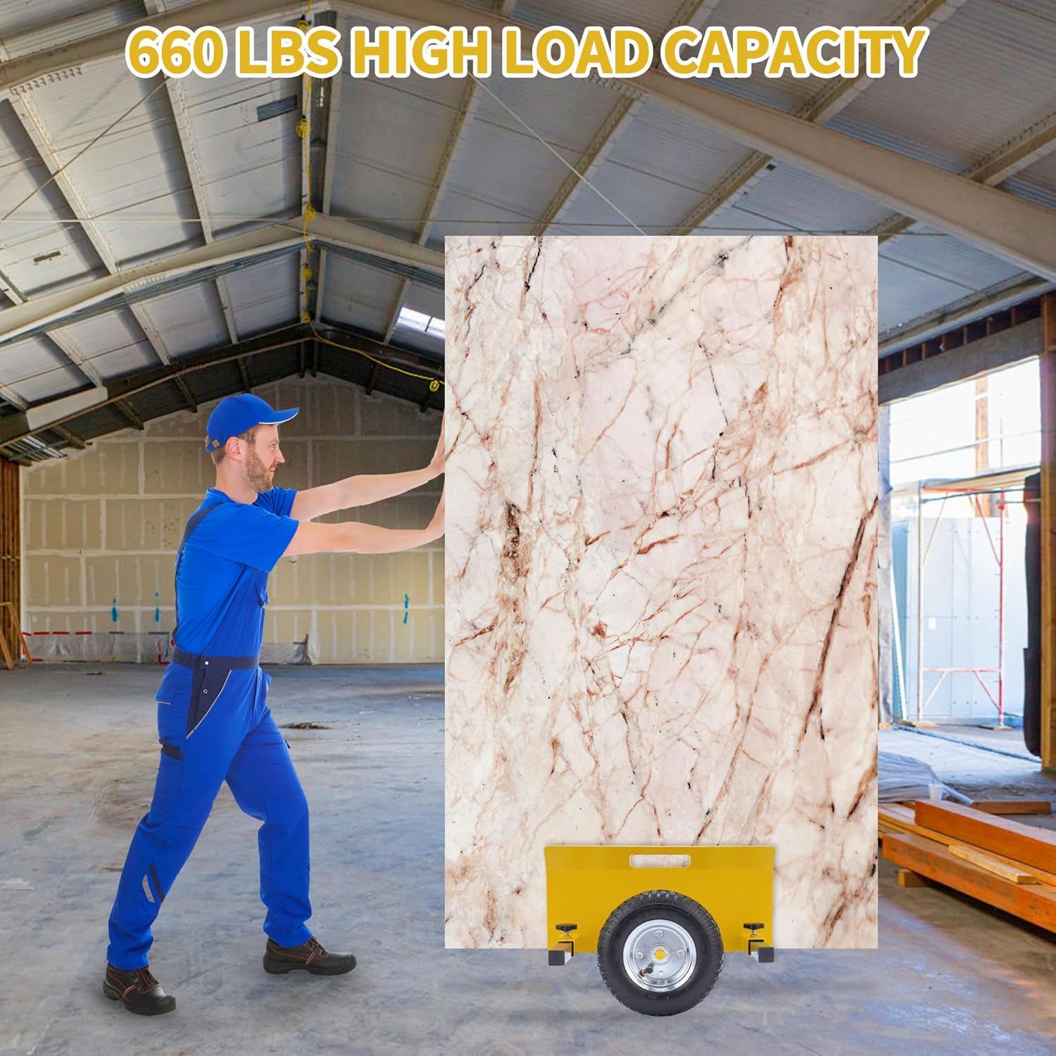 Rullo da 300 kg, con ganasce di bloccaggio da 0 a 230 mm, carrello con pneumatici da 8 pollici, per marmo, pannelli di legno, porte, finestre