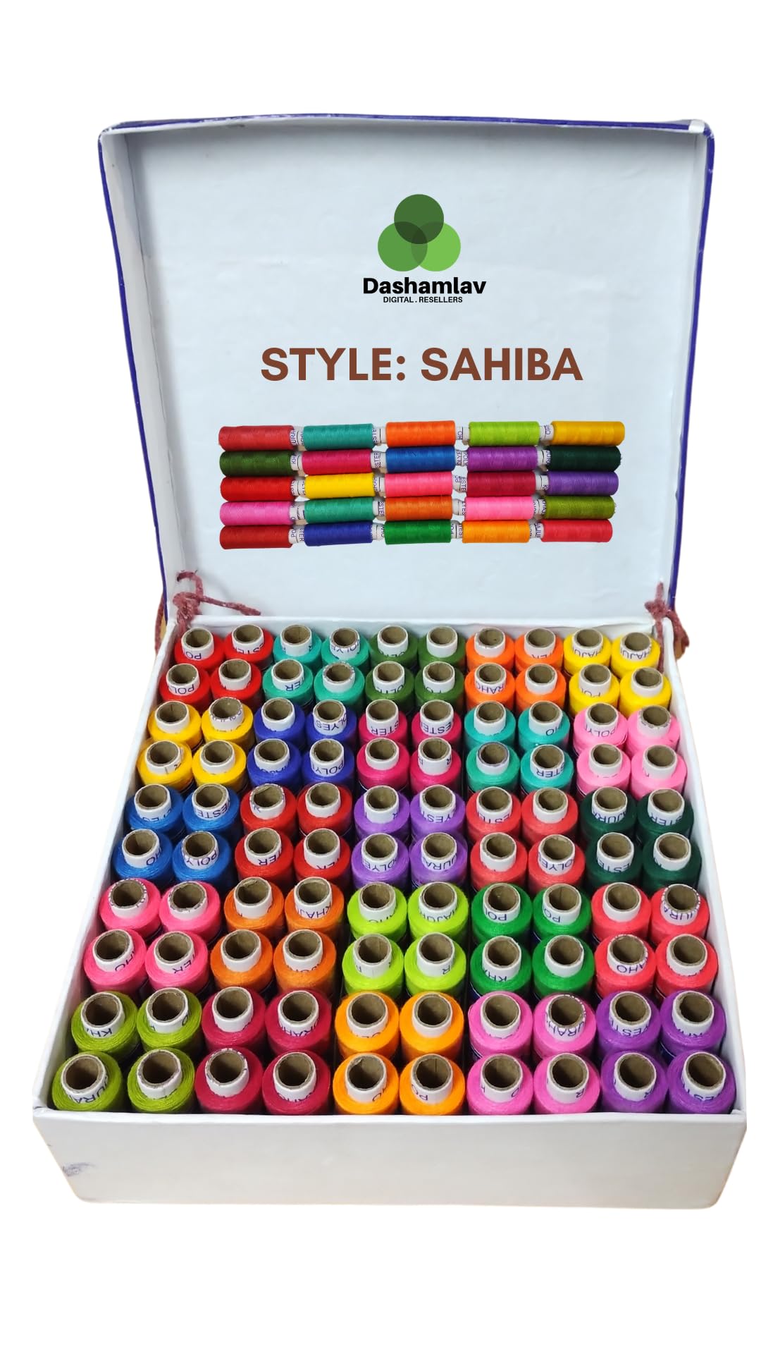 Dashamlav Polyester Sewing Thread, Multi-Colour, 25 Colours x 4 Each - 183 Meter Cops, 1 Box of 100 Cops (SHB)