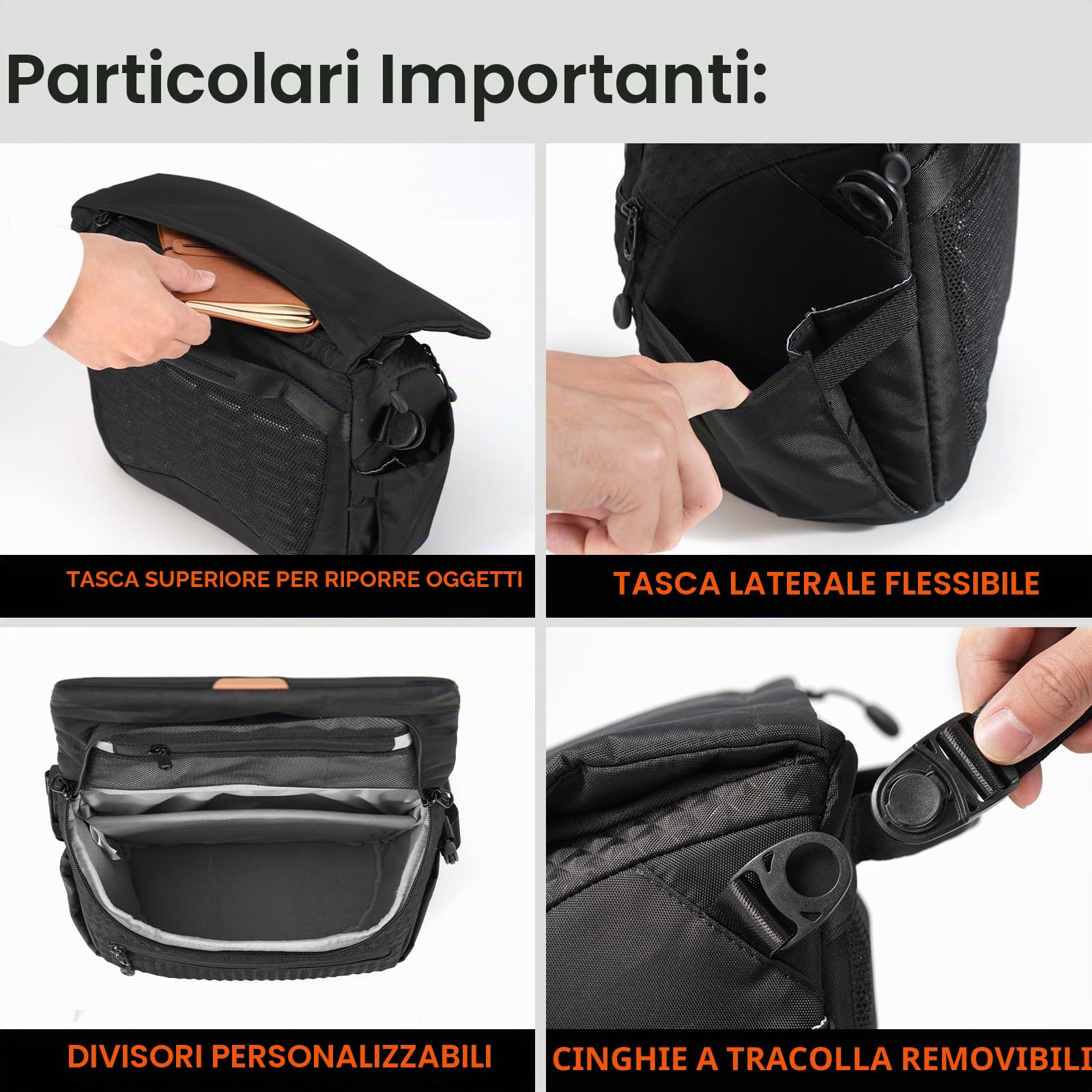 TARION Borsa per Fotocamera Piccola Borsa a Singola - Nero Zaino Leggero per DSLR con Cinghia Regolabile, Divisori Imbottiti e Chiusura Magnetica (Thorner)