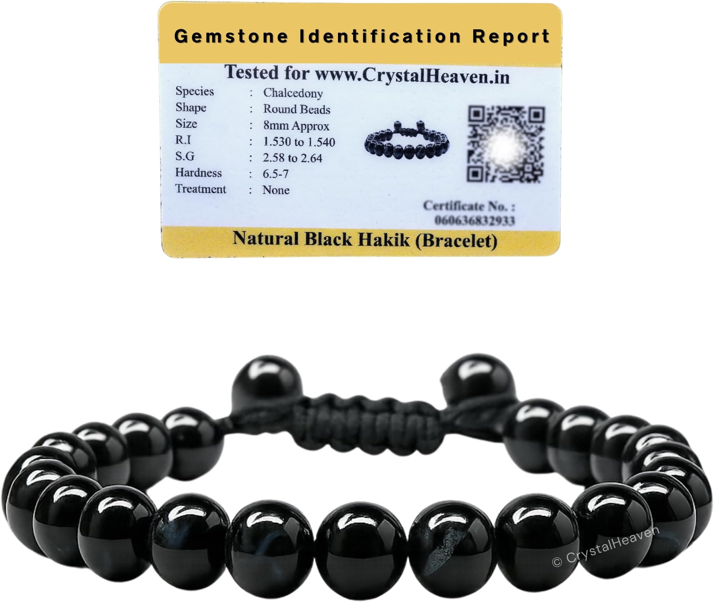 Crystal Heaven Certified Black Hakik Bracelet For Women Men With Healing Crystal And Reiki Stone - Beautiful Gemstone Adjustable Beaded Bracelet For Balance, Harmony & Positive Energy