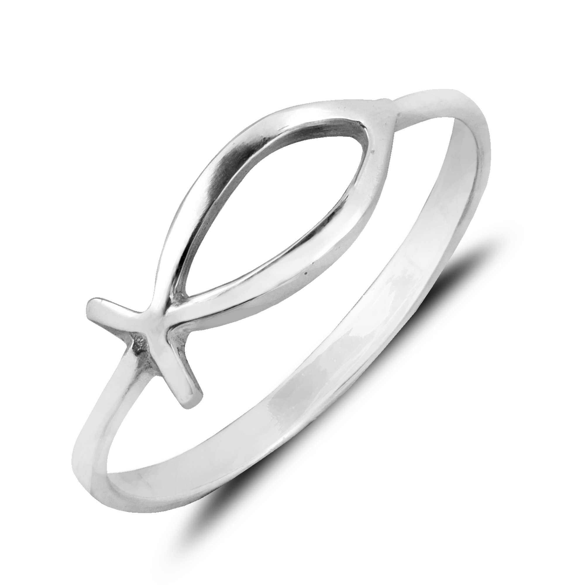 Simple Plain Ichthys Christian Fish Anillo de plata de ley para todos los días, Plata, plata de ley 3