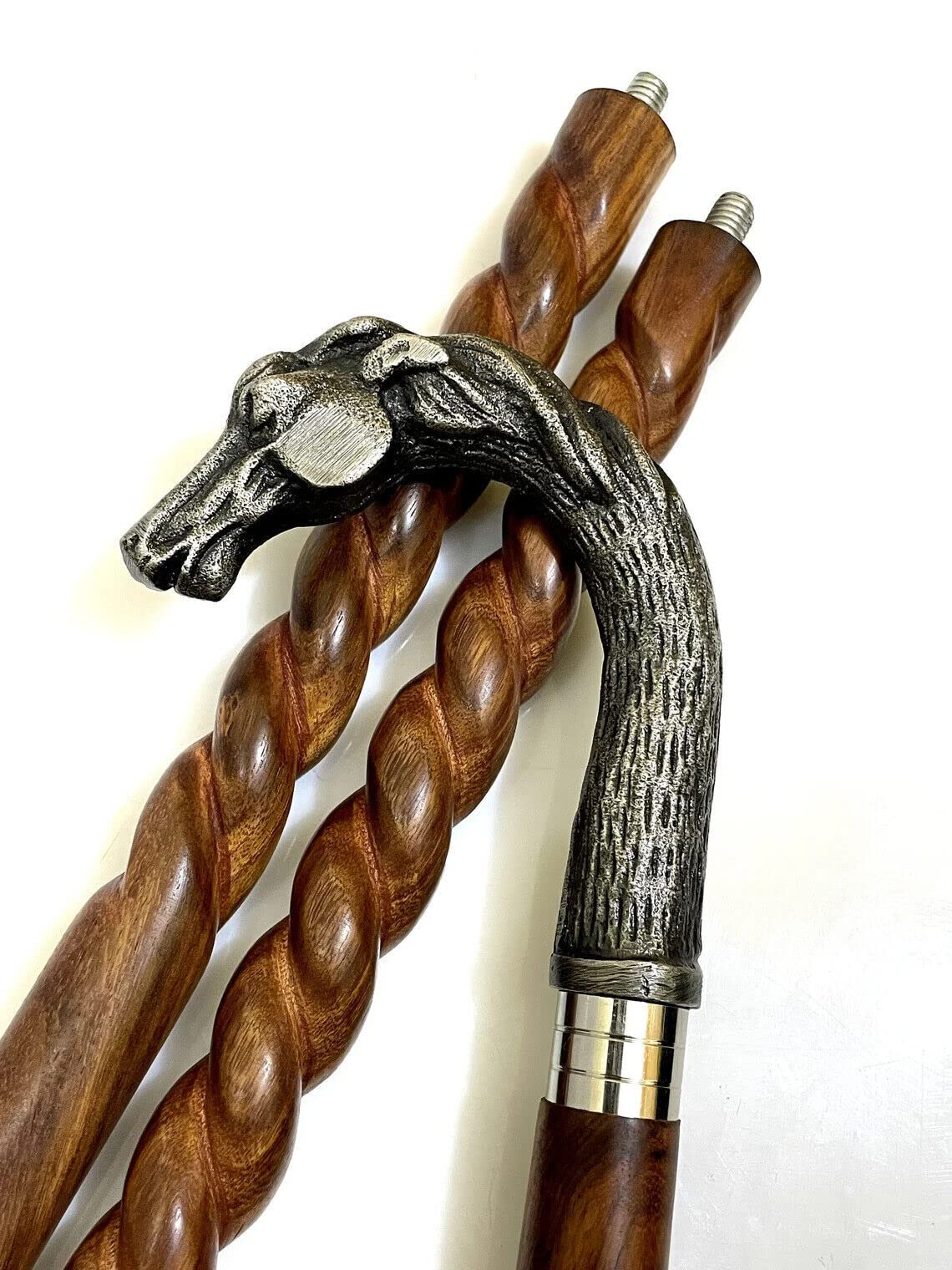 Bastone Da Passeggio In Legno Con Manico A Testa Di Cavallo In Ottone – Fatto A Mano, Stile Vittoriano