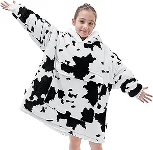 yescool Wearable Blanket Hoodie Kids, Oversized Blanket Sweatshirt with Sherpa Teen Girl Gifts for Kids, Youth, Boys, Girls, 8-15 Year Old Girl Boy Gift Warm Teen Wearable Blankets, One Size, Cow