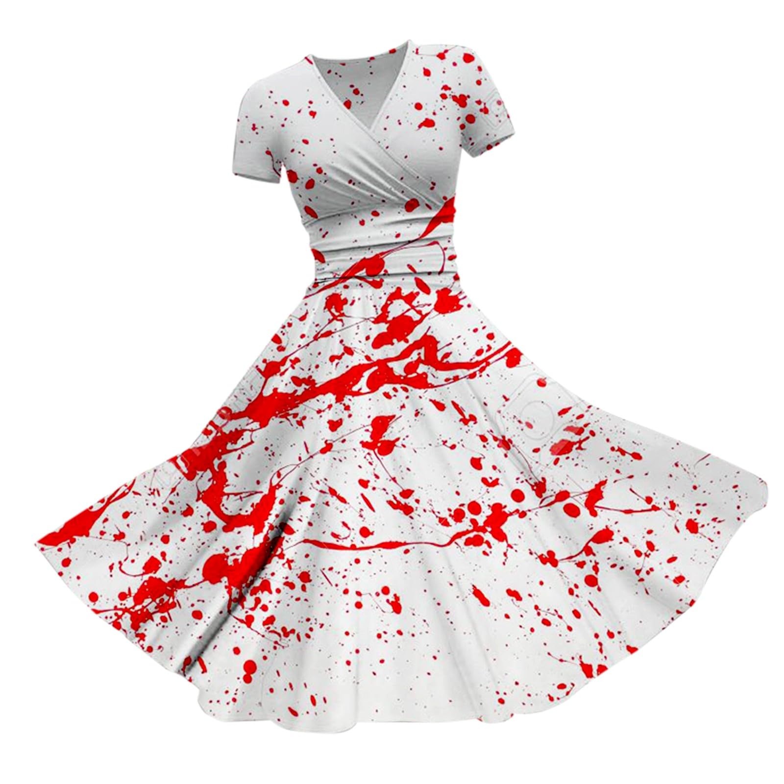 HUIFUAO Halloween Dresses for Women Scary Bloody Fancy Dress Plus Size Halloween Costumes V Neck Short Sleeve Party Evening Horror Festival Cosplay Outfits Clothes (Z14-Red, S)