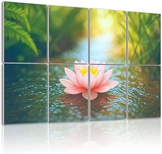 8 Pack Art Acoustic Panels Self Adhesive Pink Lotus Flower Water Lily Decorative Soundproof Wall Panels Sound Absorbing Panel 48"x32" for Office Home Studio