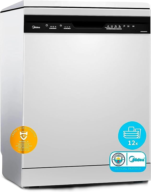 Midea Lavavajillas 60 cm+++ Blanco para 12 servicios - Lavaplatos libre instalación - Compacto con 4 Programas de Lavado integrable - Filtro Antibacterias y Programación Horaria Nuevo Modelo