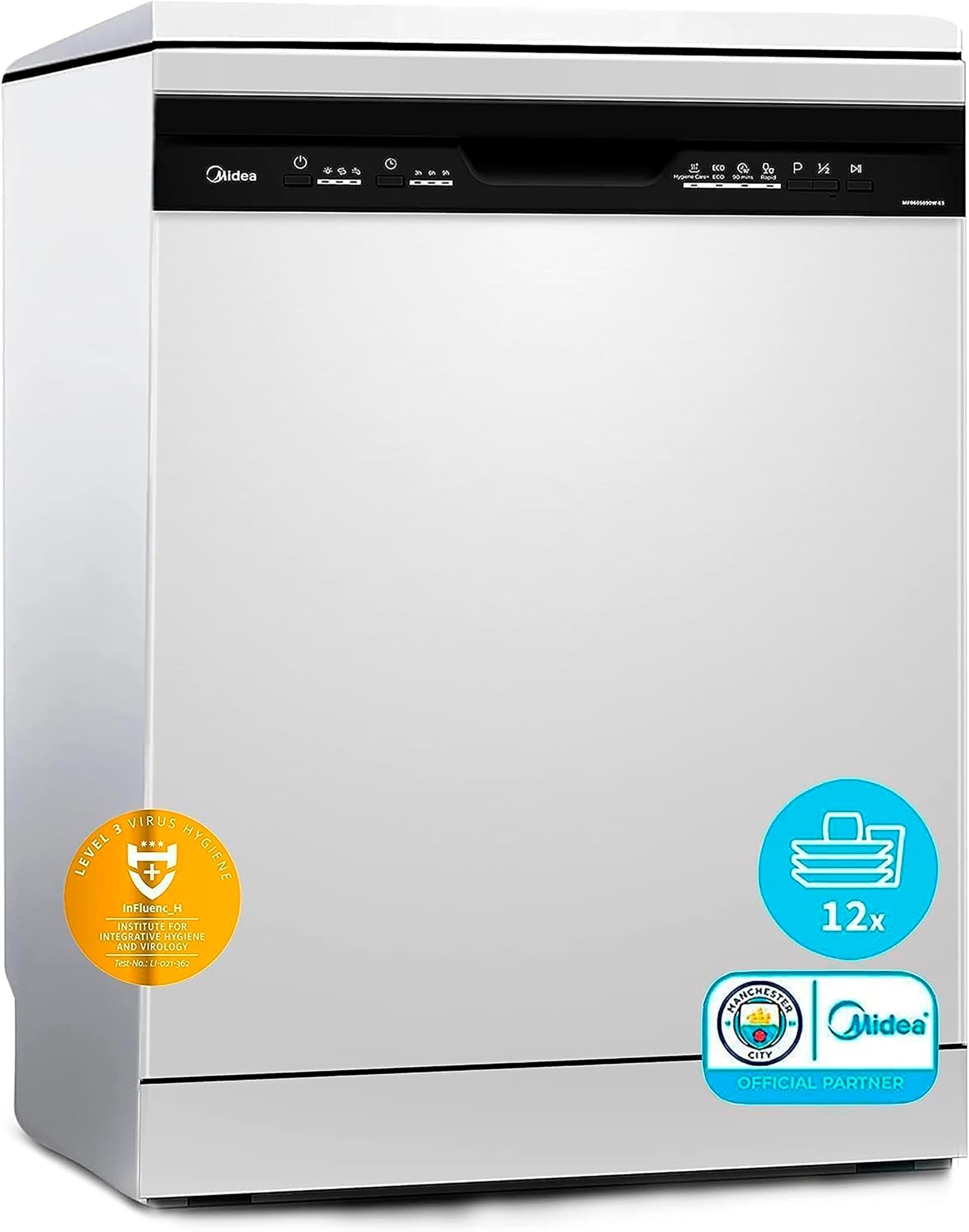 Midea Lavavajillas 60 cm+++ Blanco para 12 servicios - Lavaplatos libre instalación - Compacto con 4 Programas de Lavado integrable - Filtro Antibacterias y Programación Horaria Nuevo Modelo