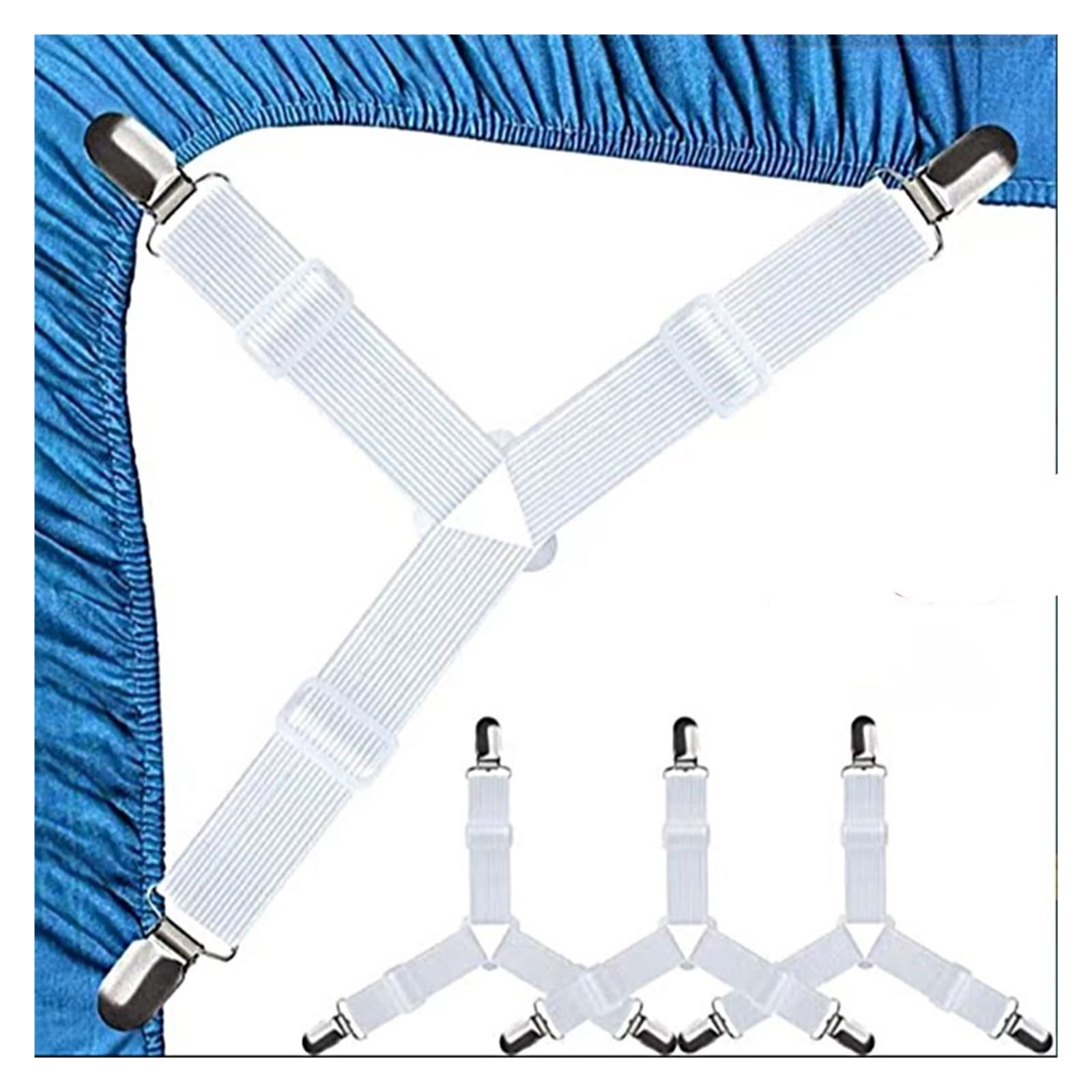 SDIUAKBV Bed Sheet Grippers Belt 4Pcs/Set Elastic Bed Sheet Grippers Belt Fastener Mattress Cover Blankets Quilt Holder Sofa Covers Organize Gadgets For the bedroom(WHITE)