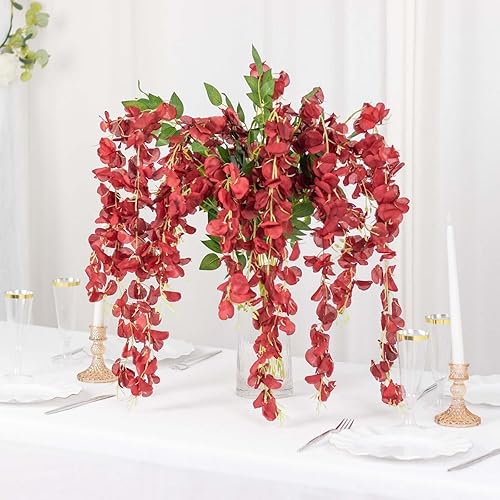 Miniatura 6 de Efavormart - 5 arbustos de 44 pulgadas de vino artificial de glicina vid ratta seda colgante guirnalda decoración de boda