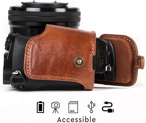 Miniatura 5 de MegaGear MG1237 - Funda para cámara Sony Alpha A6500 (0.630-1.969 in) Ever Ready (piel auténtica) y correa con acceso a la batería, color marrón