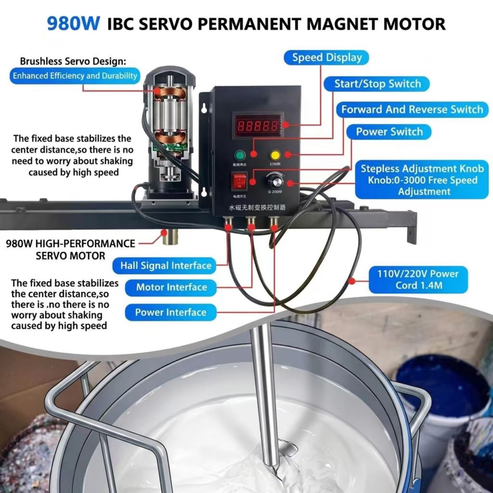 Mezclador Agitador Eléctrico Industrial, Mezclador De Bidones IBC De 265 Galones, Agitador De Pintura Con Motor De 2100W, Hélice De Acero Inoxidable, Soporte De Montaje Ajustable, Protección(A4)