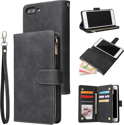 Miniatura 1 de QLTYPRI Funda tipo cartera para iPhone SE 2022 5GiPhone SE 2020iPhone 8iPhone 7, funda de piel sintética de alta calidad con bolsillo con cremallera