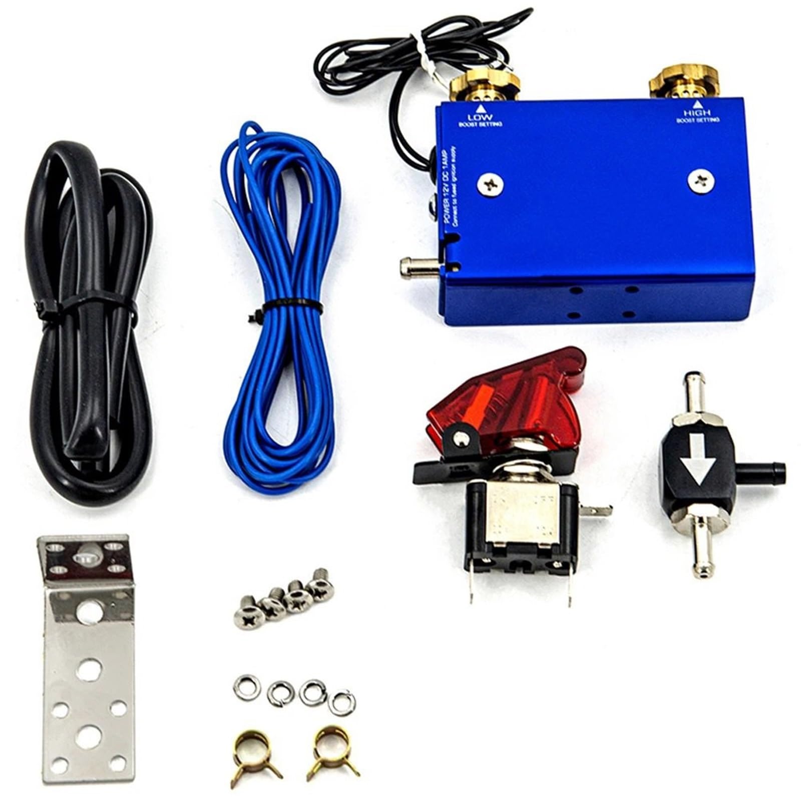 turbocharger zestaw Uniwersalny regulowany dwustopniowy elektroniczny zestaw kontrolera doładowania turbosprężarki wyścigowej/z przełącznikiem akcesoriów samochodowych(Blue)
