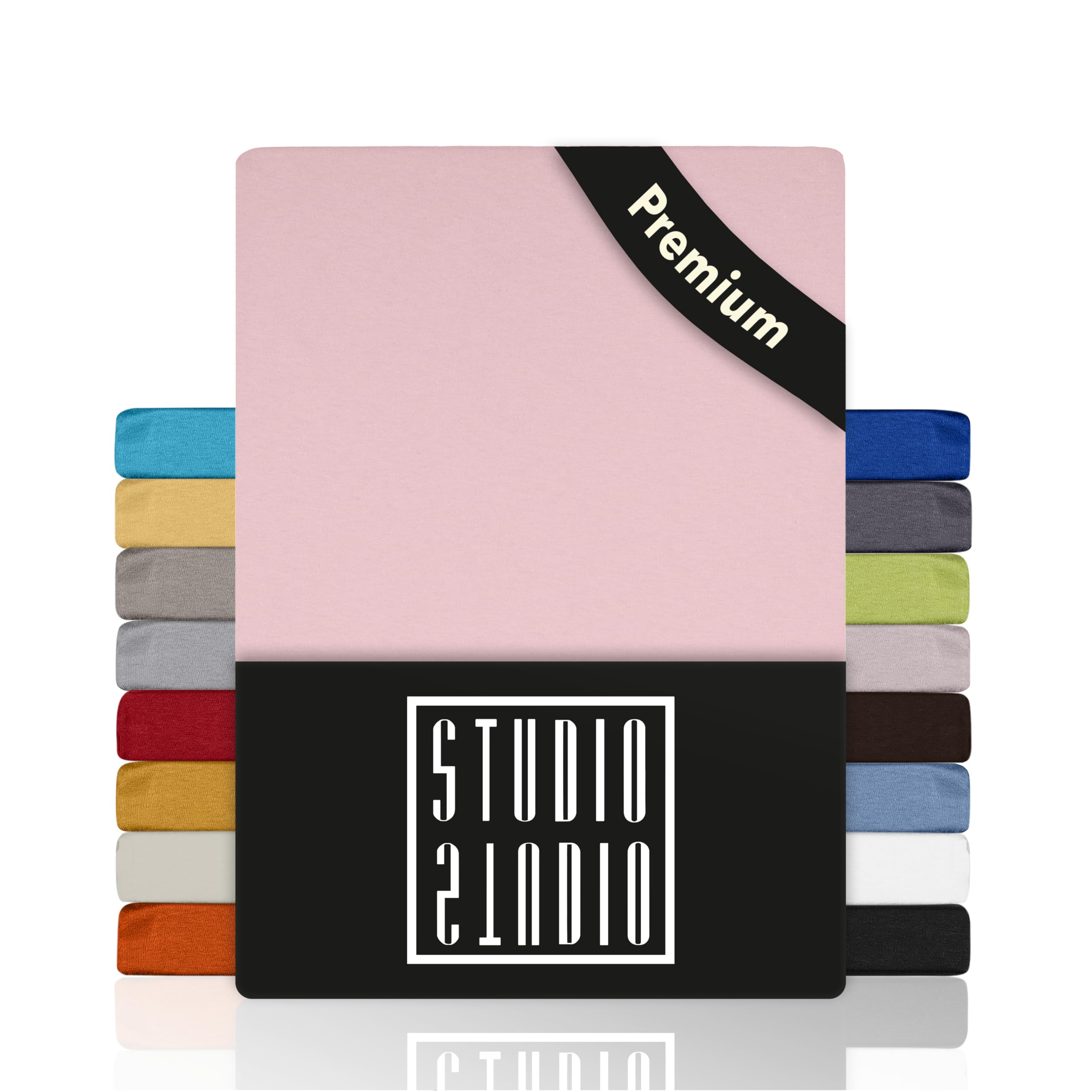 STUDIO Premium Spannbettlaken 90x200cm, 90x220cm, 100x200cm & 100x220cm – Jersey-Spannbetttuch aus 97 % Baumwolle & 3 % Elastan – Puder – Öko-Tex Zertifiziert, bügelfrei – für Matratzen 15–35cm