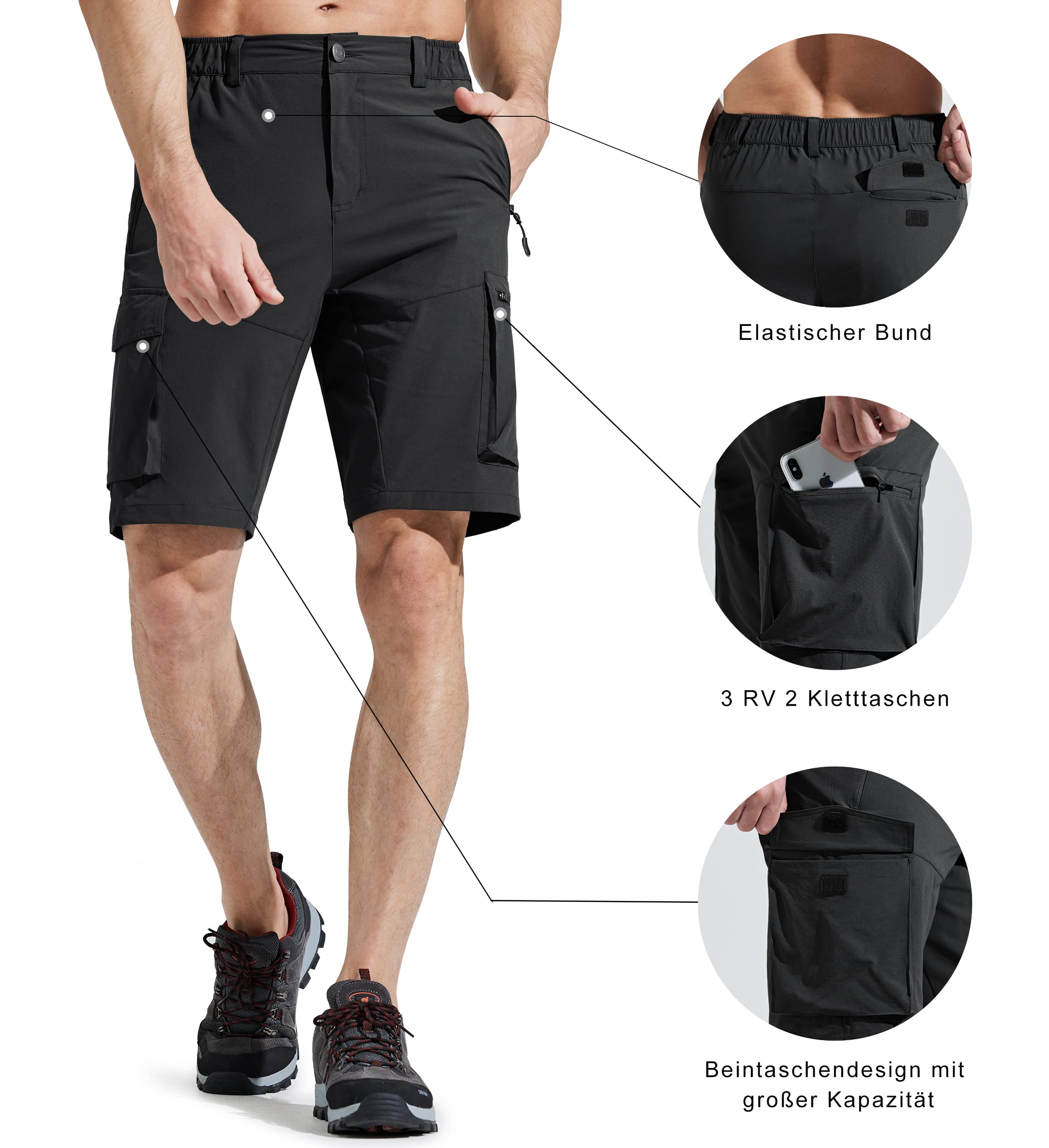 Comallan Pantaloni Corti Uomo Cargo Shorts Asciugatura Rapida da Trekking Montagna Bermuda con Cerniera Tasche