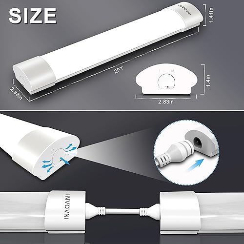 Miniatura 3 de INVOVNI Luz LED enlazable de tres pruebas, IP66 impermeable con 5000 K para tienda al aire libre, garaje, lavado de autos y armario, lámpara LED