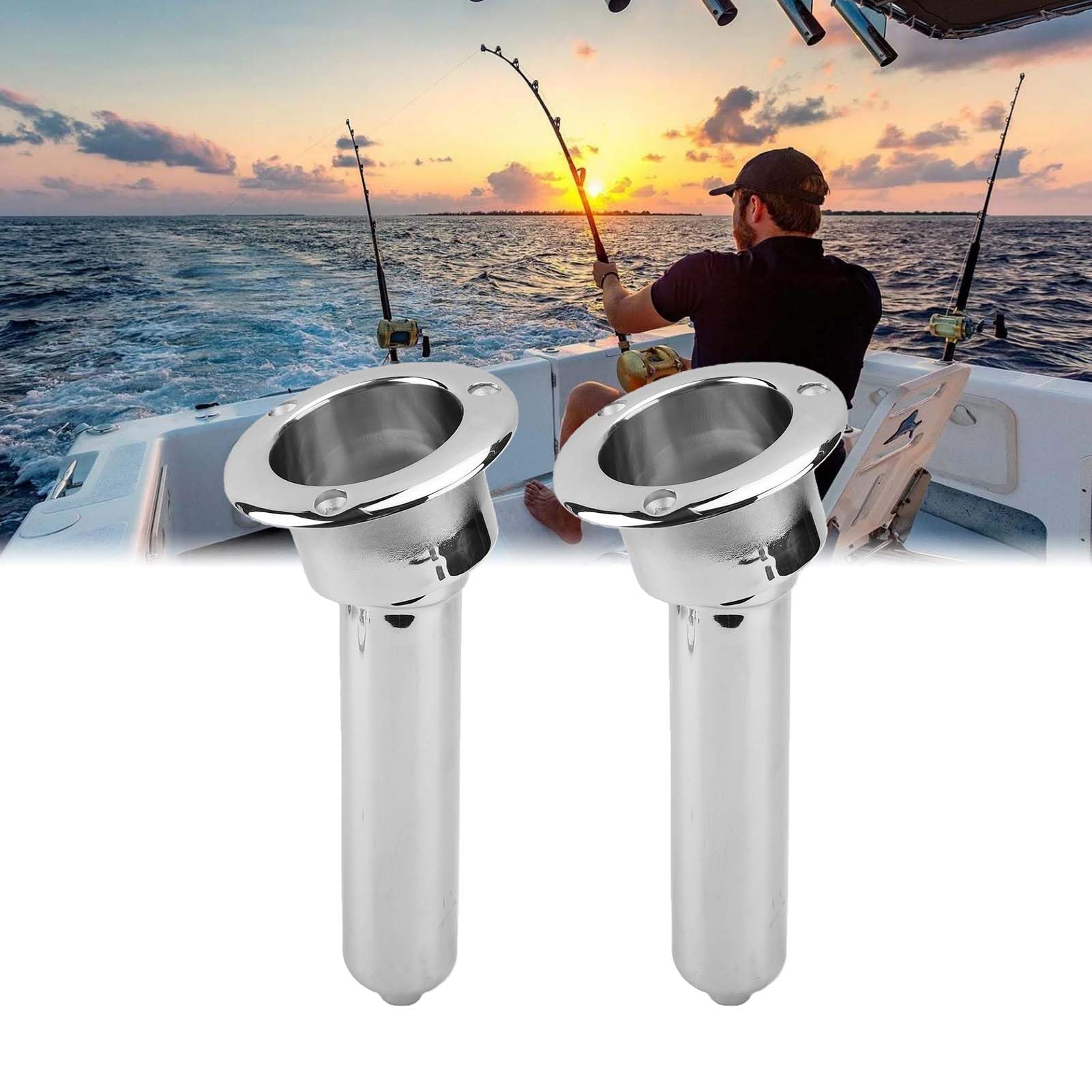 Fockety Porta Canna da Pesca per Barca 2 in 1, Supporto per Tazza in Acciaio Inossidabile a Filo, Porta Canne da Pesca Pesante con Diametro 78mm, per Yacht e Nave (2 pezzi)