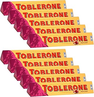 Toblerone of Switzerland Fruit & Nut with Raisins, Honey and Almond Chocolate Bar - 10 Pack X 100 Gm, 1000 Gm