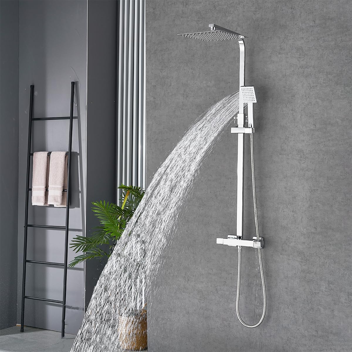 Cuadrado Columna de Ducha Termostática ，Cromo Sistema de ducha Termostática，Ducha de lluvia superior de 10In