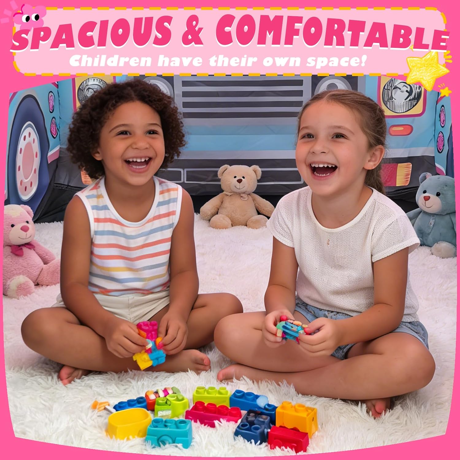 Ice Cream Truck Pop Up Play Tent for Kids, Indoor Outdoor Children's Playhouse Foldable Pretend Play Toddler Toys Birthday Gift for Boys Girls Ages 3 4 5 6 Year Old