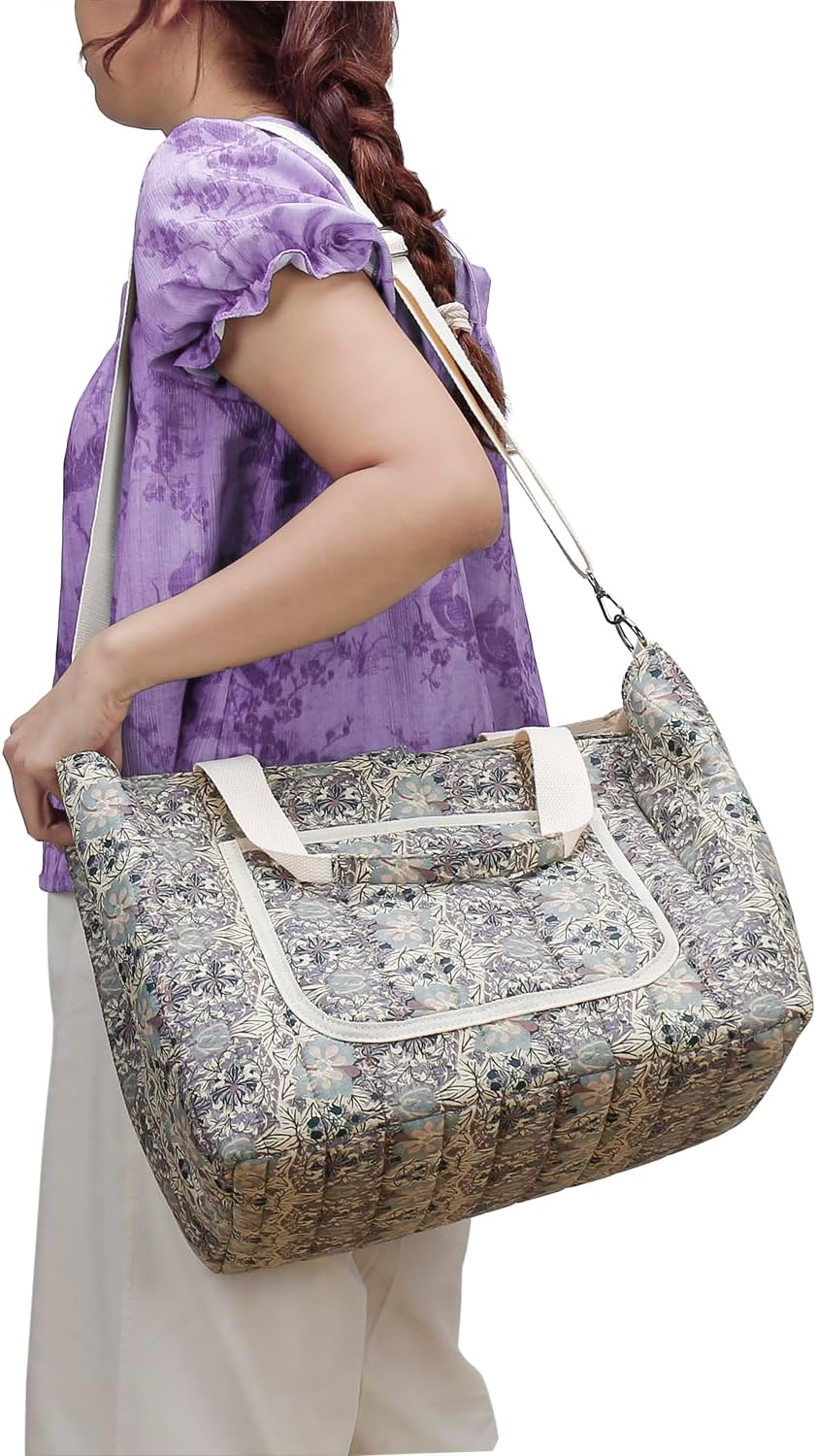 MOMIGO Diaper Bag Tote - Classic Floral Large Capacity Diaper Caddy Tote Bag Baby Stroller Bag (Blue Flower)