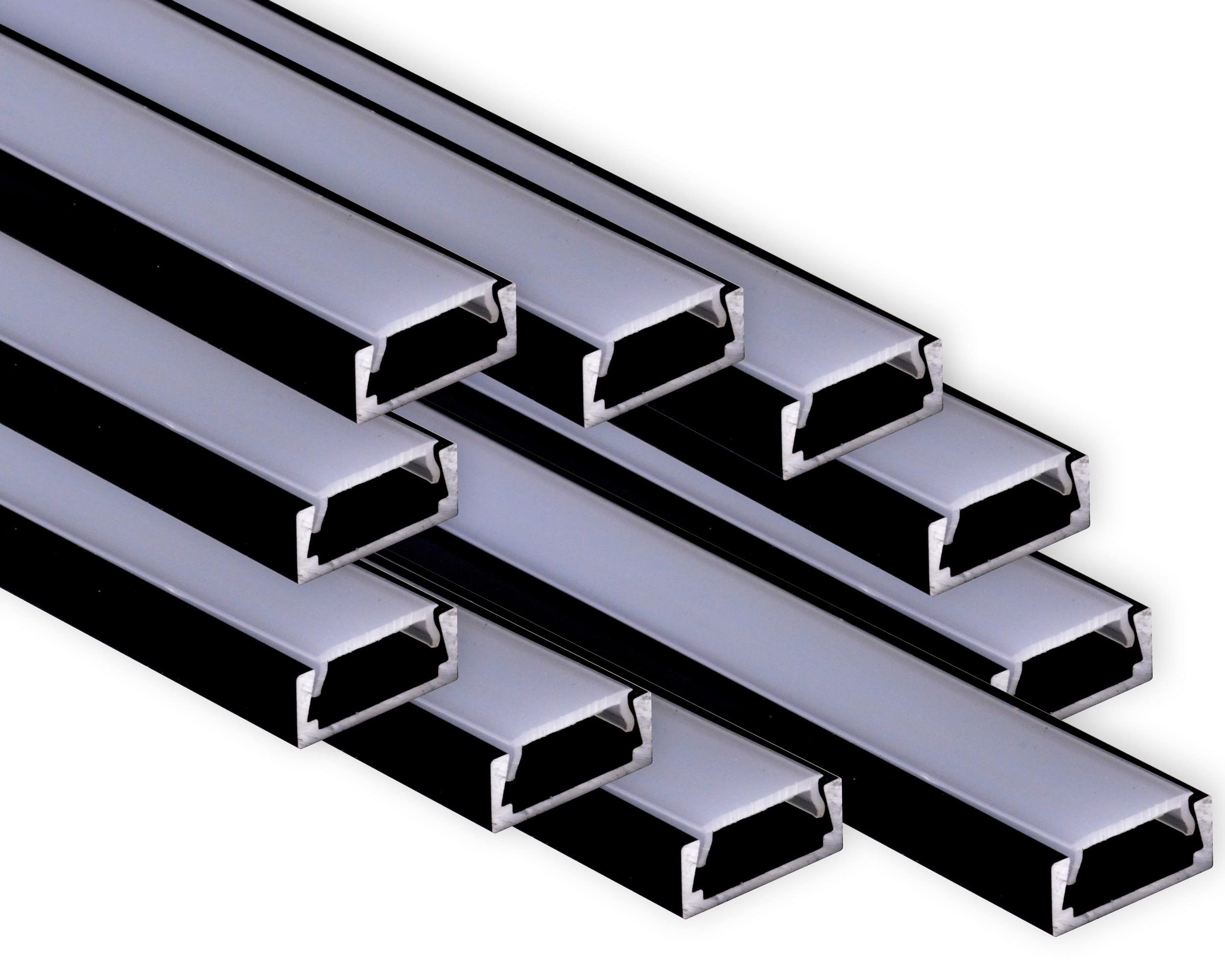 AFTERTECH Aluminium-Profile Für LED-Streifen – 10 X 3 Meter, 15x6 Mm, Schwarz – Inkl. Kappen & Clips