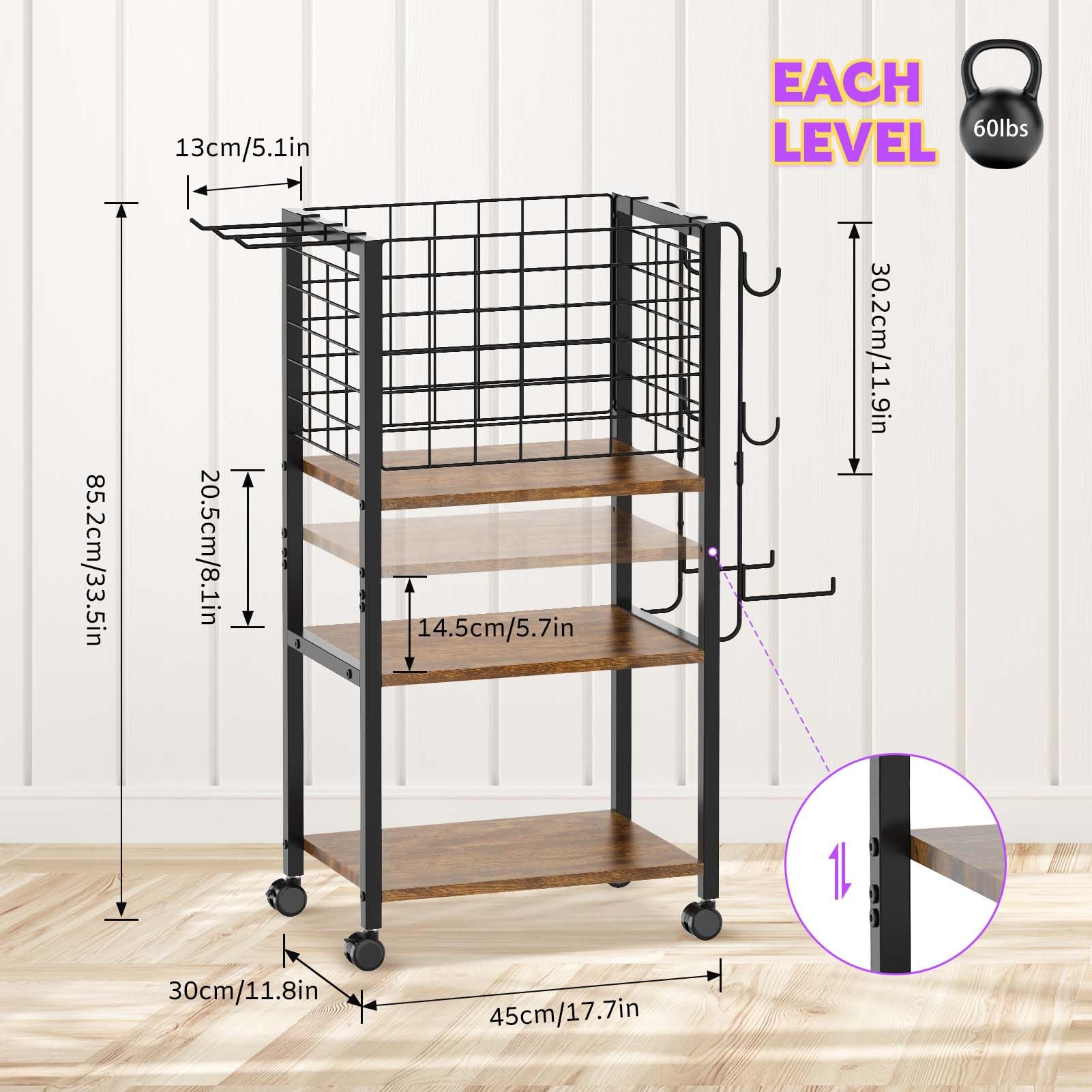 FLMOUTN Yoga Mat Storage Rack, Home Gym Fitness Equipment Storage Organizer for Dumbbell Yoga Block Kettlebells Foam Roller, Versatile Yoga Mat Holder Weight Rack Stand with Hooks and Wheels(Black)