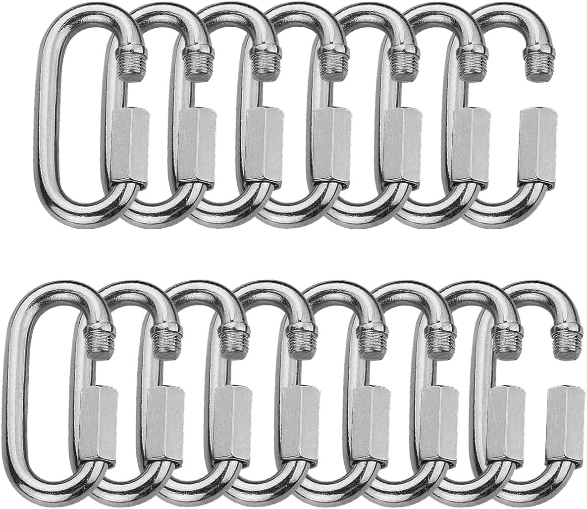 AYSUM 15 Pack Quick Links 1/4 inch, Stainless Steel Oval Locking Carabiner 620lb Capacity, Heavy Duty M6 Threaded Chain Links for Camping, Hiking, Swing, Fishing and Gym