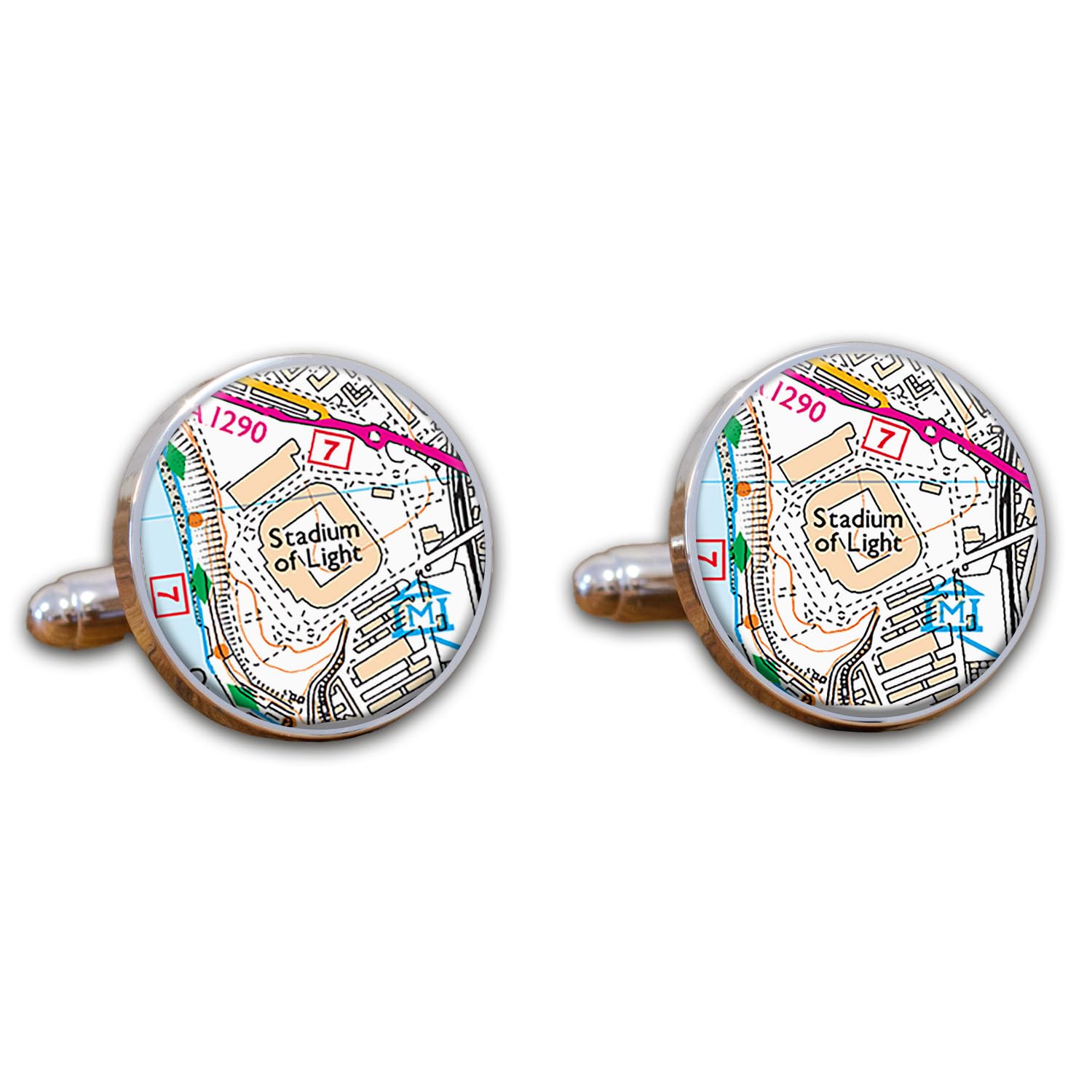 Football Stadium Map Cufflinks, Sunderland Ground Map Cuff links, Stadium of Light Map Cufflinks, Round Football Cuff Links