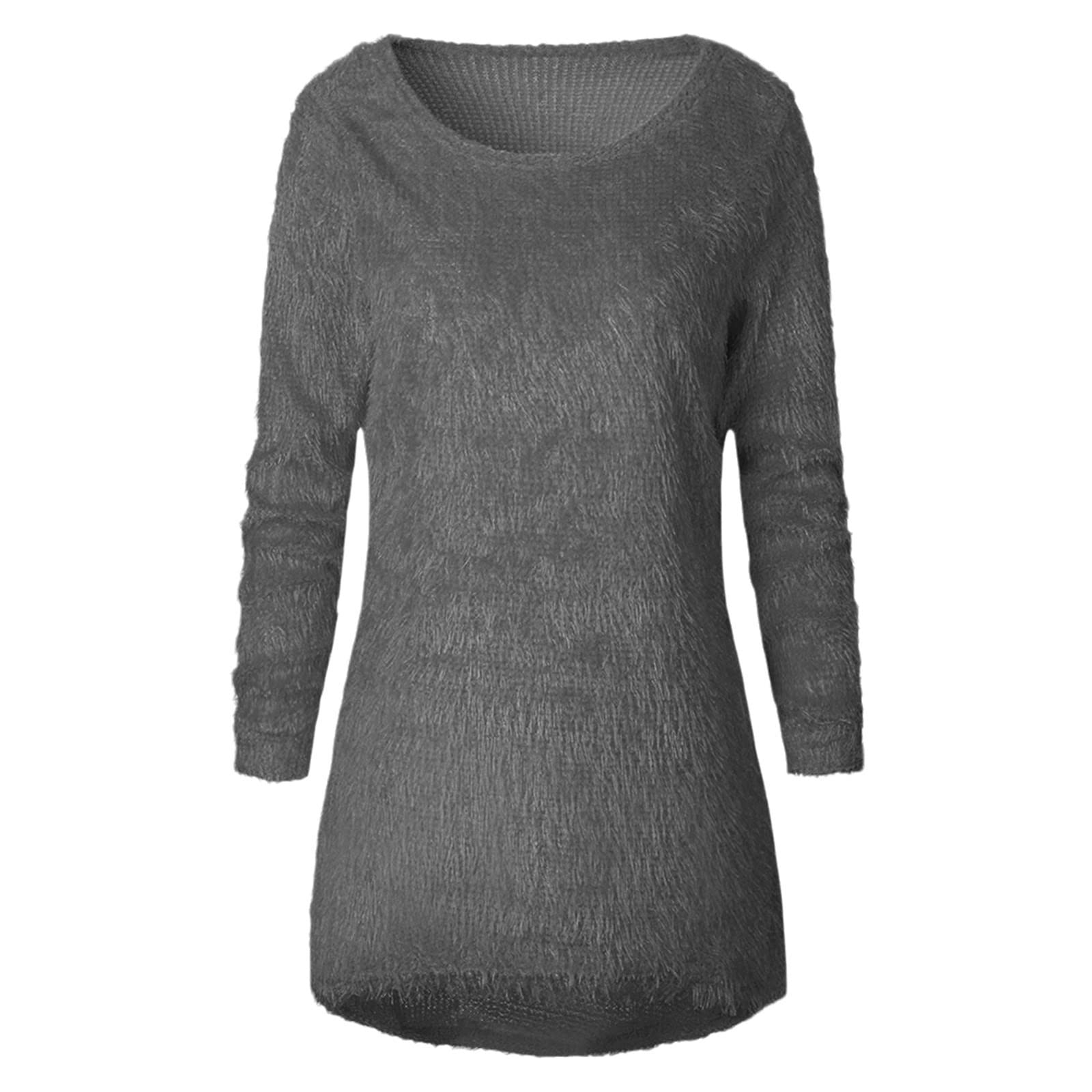 Maglione termico da donna Primavera O Collo Sciolto Cotone Maglia Maglione Lungo Pullover Casual Plus Size Camicia, grigio, XXX-Large