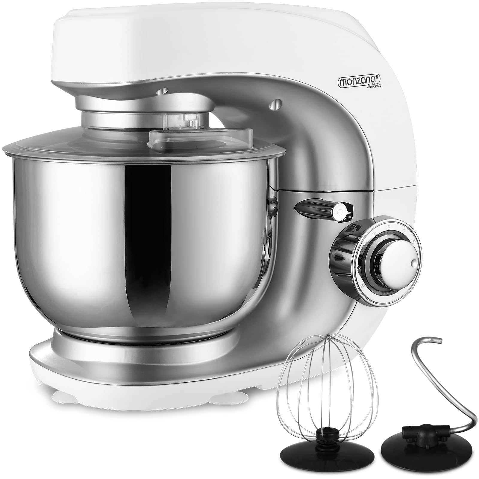 MONZANA® Batidora Amasadora 4,5L Accesorios Robot de Cocina Completo 7 Velocidades Acero Inoxidable Repostería Diseño Retro Postres Tartas 1000W