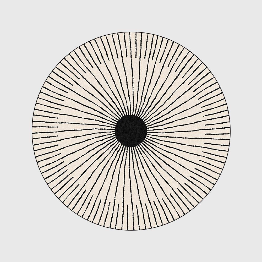 Nowoczesny dywanik, designerski dywan, czarno-biały, okrągły sznurek, krótkie runo, obszyty, miękki, można prać w pralce 140 x 140 cm okrągły