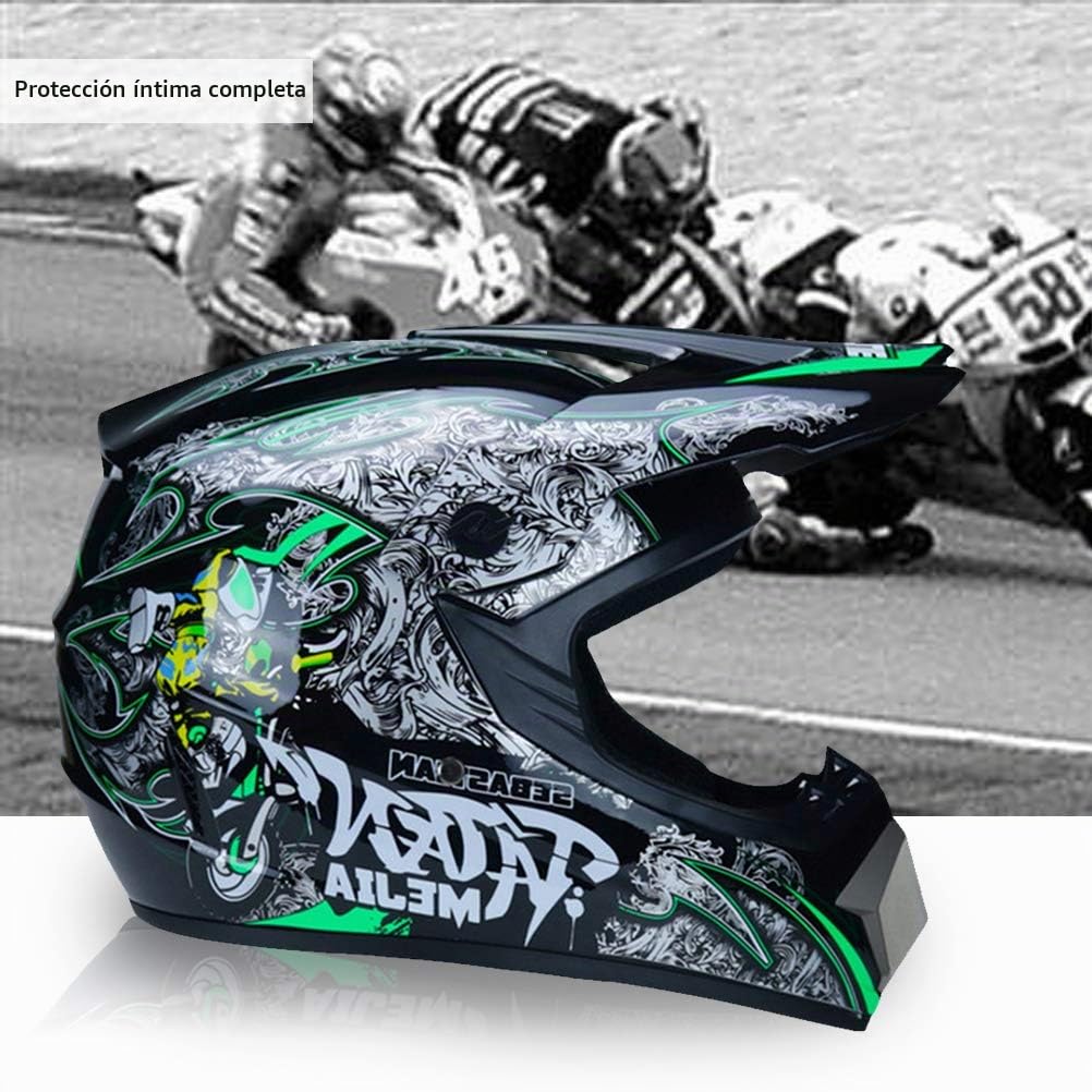 Casco de Motocross Profesional, Casco de Motocross Dirt Bike Offroad con Guantes, Gafas de Seguridad, máscara a Prueba de Viento, Casco MTB Adecuado para Adultos y niños