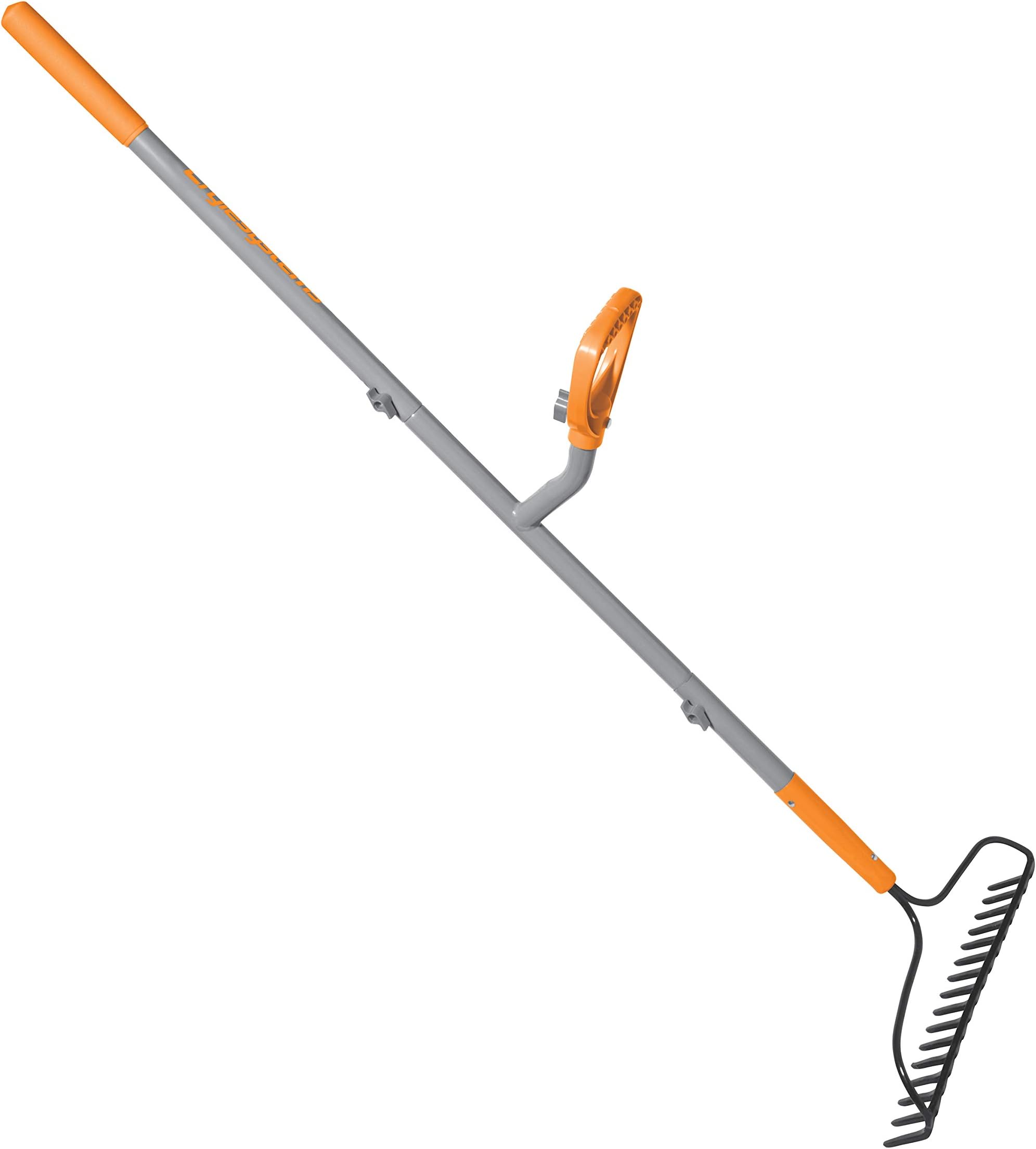 ERGIESHOVEL ERG-BWRK16 16-Tine Strain Reducing 54-Inch Steel Shaft Bow Rake, Gray/Orange
