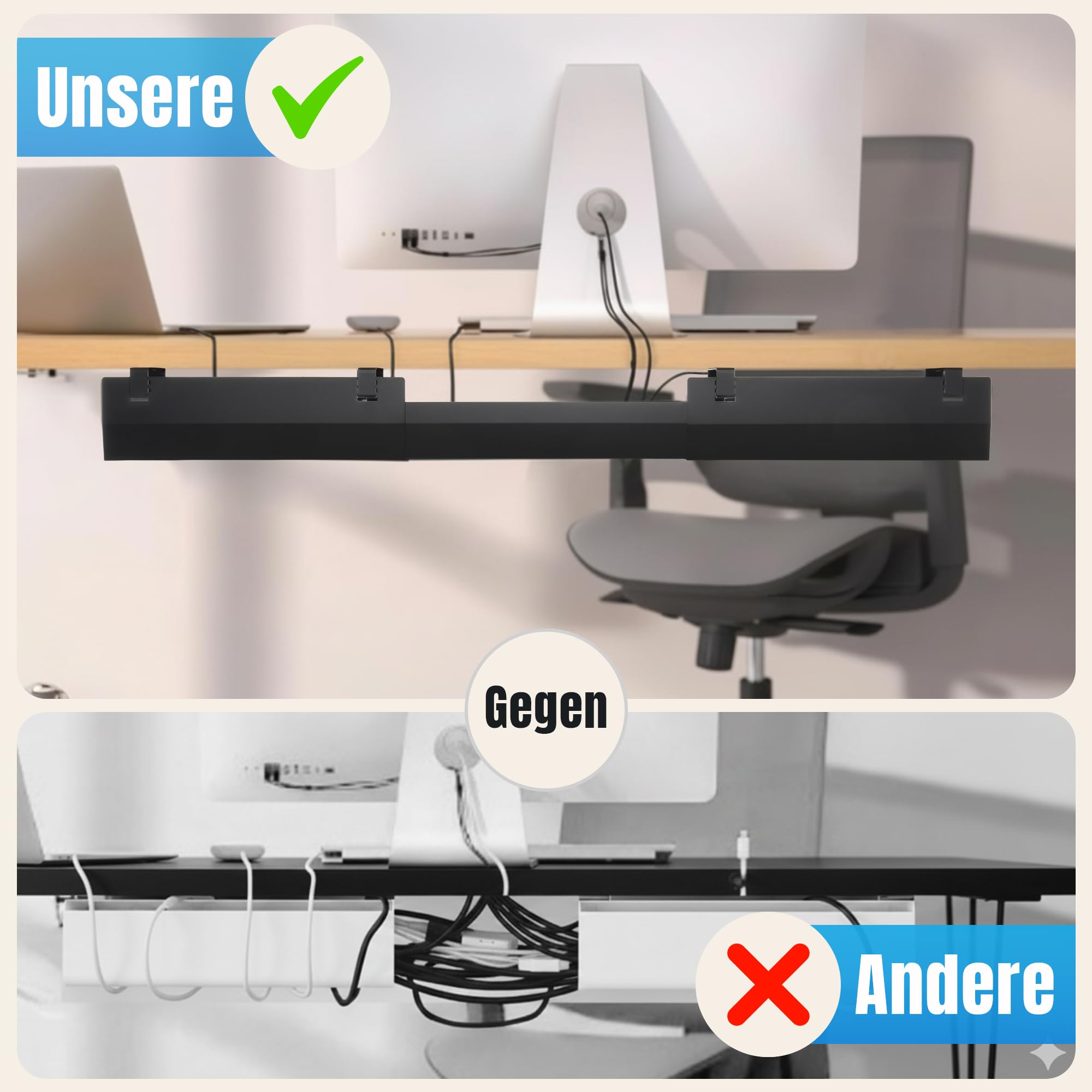 2GOODz Bandeja para cables de escritorio, 84-122 cm, extensible, altura regulable | Incluye Accesorios: fácil acceso, acero aleado, fácil montaje