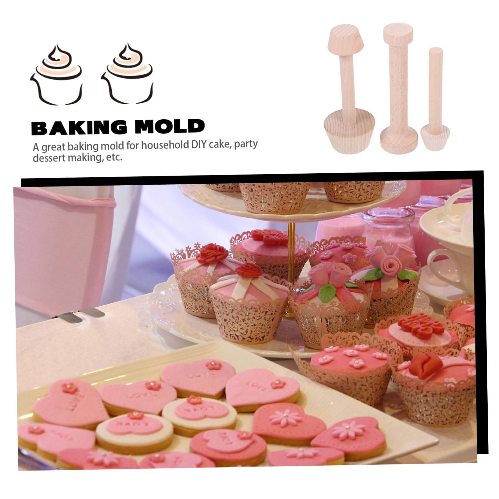 COLLBATH 3 Juegos De Moldes De Madera Para Tartas Para Hornear Mini Pasteles Y Tartas (3 Piezas X 3)