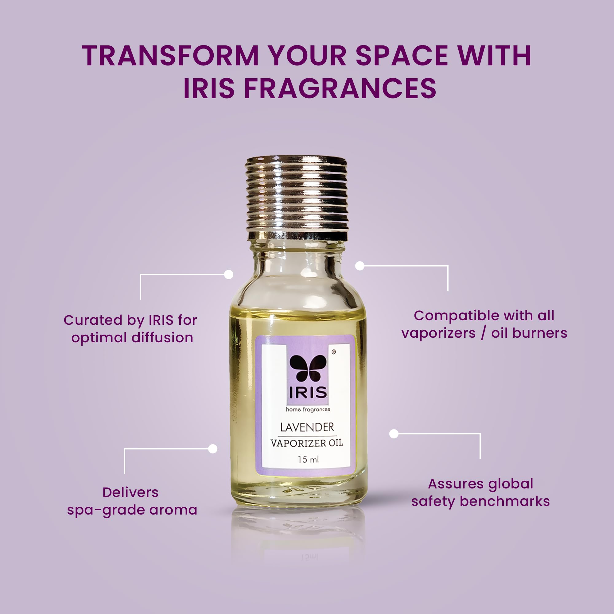 IRIS Lavender Fragrance Vaporizer Oil 15ml | Long Lasting Aroma Oil for Vaporizer | IFRA Compliant,Safe & Non-Toxic Home Fragrance 2