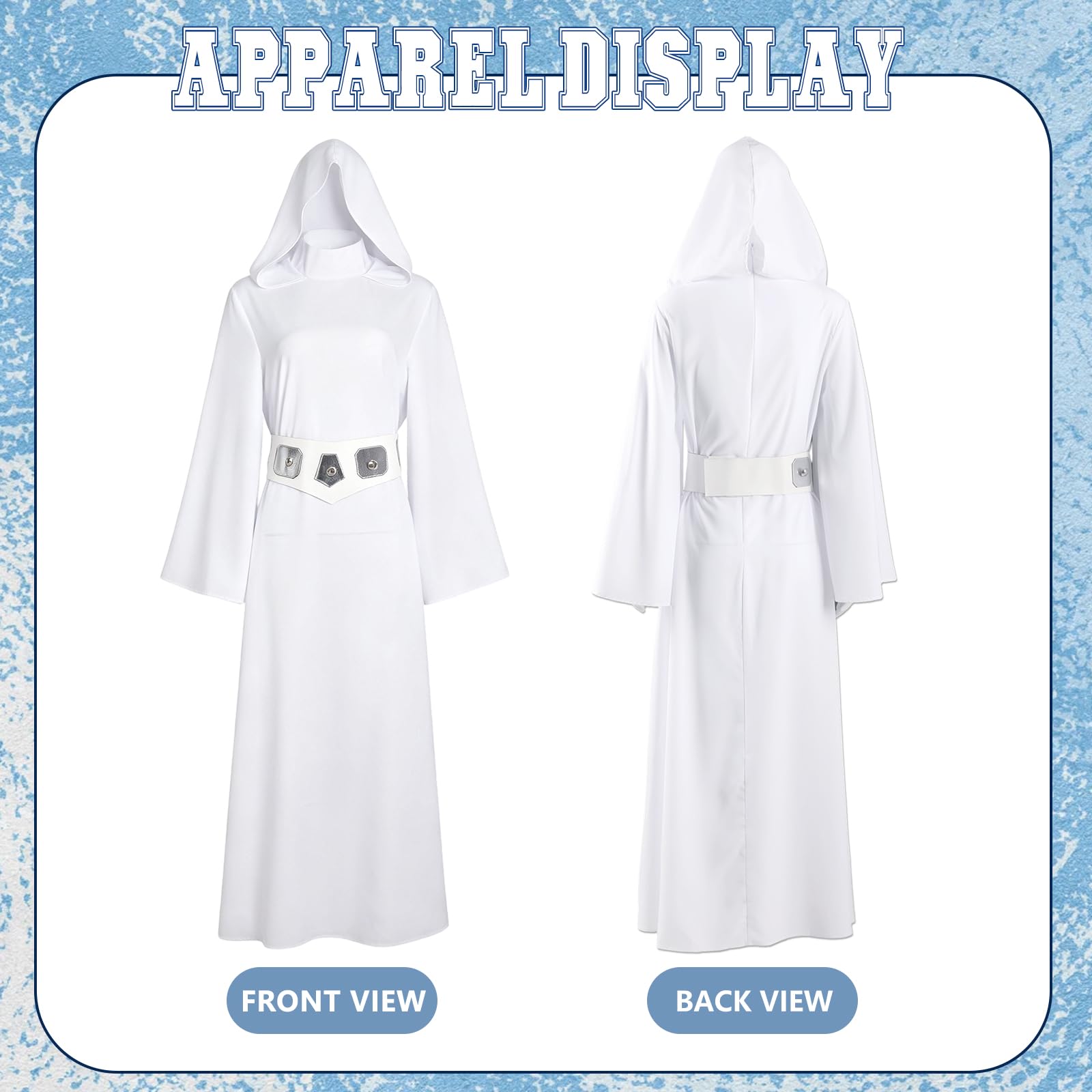 nezafly Princess Costume Women White Dress Hooded Robe with Belt Halloween Carnival Outfits Set for Adults - Image 4