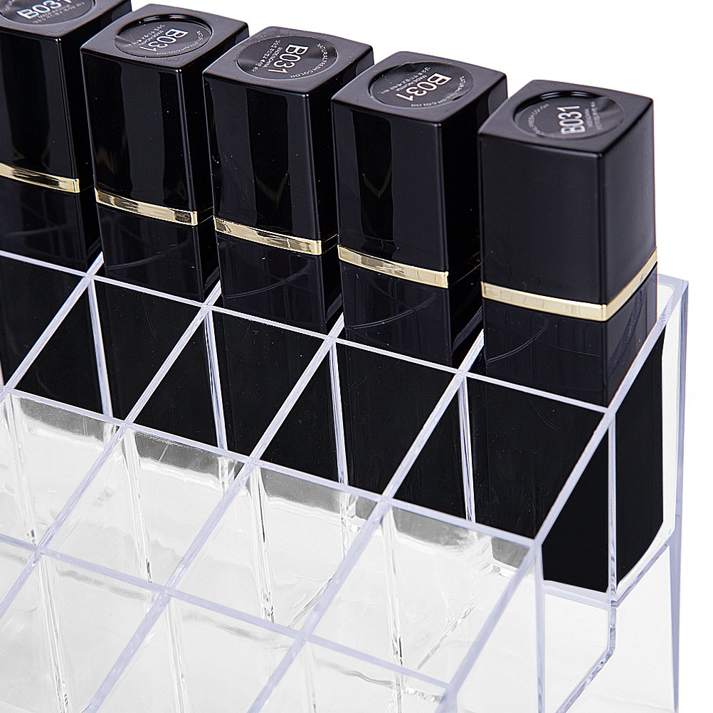 HBlife Lipstick Holder, 40 Spaces Clear Acrylic Lipstick Organizer Display Stand Cosmetic Makeup Organizer for Lipstick, Brushes, Bottles, and More