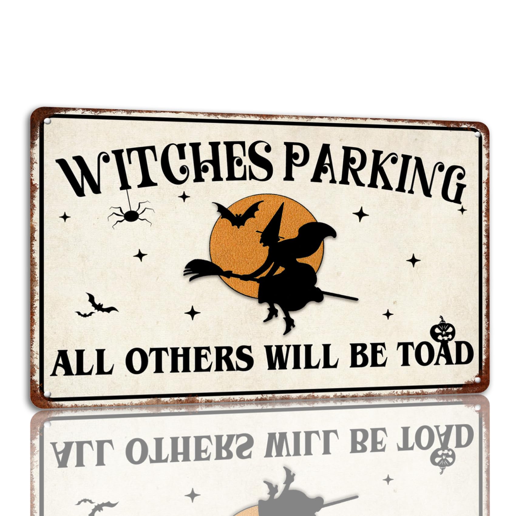 SMAZDFXX Witches Parking Tin Sign Halloween Metal Signs Autumn Witch Ghost Pumpkin Wall Decor Sign For Home Kitchen Cafe 5.5"x8"