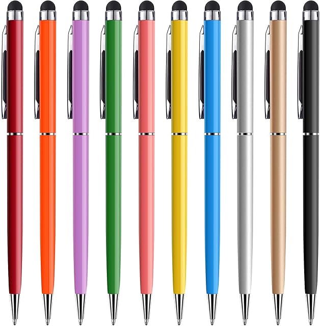 Stylus Pens for Touch Screens, Tablet Stylus Pen Compatible with iPad iPhone Android Kindle Fire Samsung, Phone Stylus Pens with Black Ballpoint Pens 2 in 1, 10 Pack