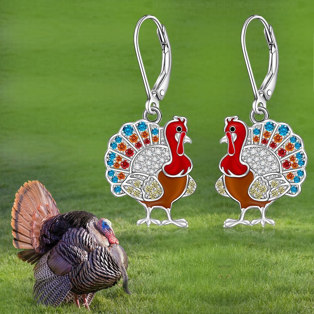 Thanksgiving Earrings Turkey Earrings for Women Sterling Silver Fall Thanksgiving Day Turkey Dangle Earring Jewelry Gift - Image 9